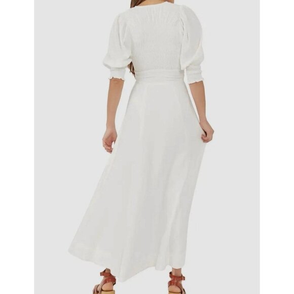 Free People Women's White Button Front Wrap Maxi Dress Medium Boho Fairy Beach - Picture 2 of 10